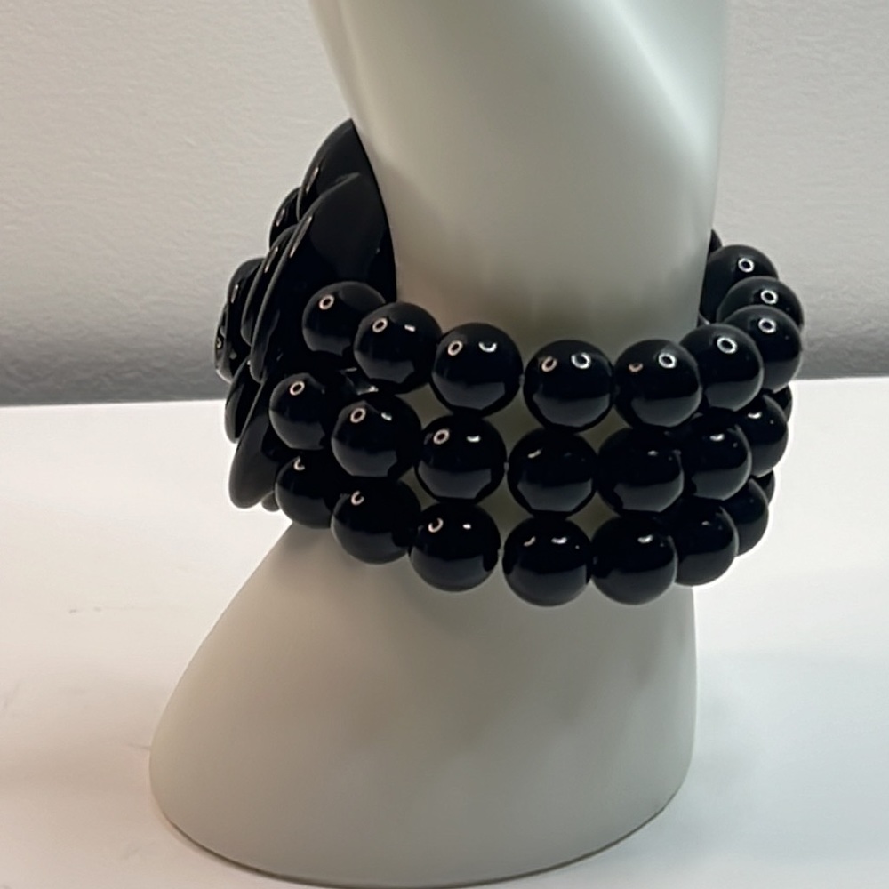 Black Rose Beaded Stretch Statement Bracelet - Picture 4 of 10